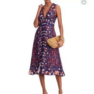 NEW FARM Rio Boho Floral Scarf Midi Dress Size S